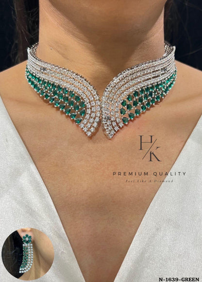 Indian Bridal Necklace Set | Silver Tone CZ Layered Choker (Statement Jewelry)