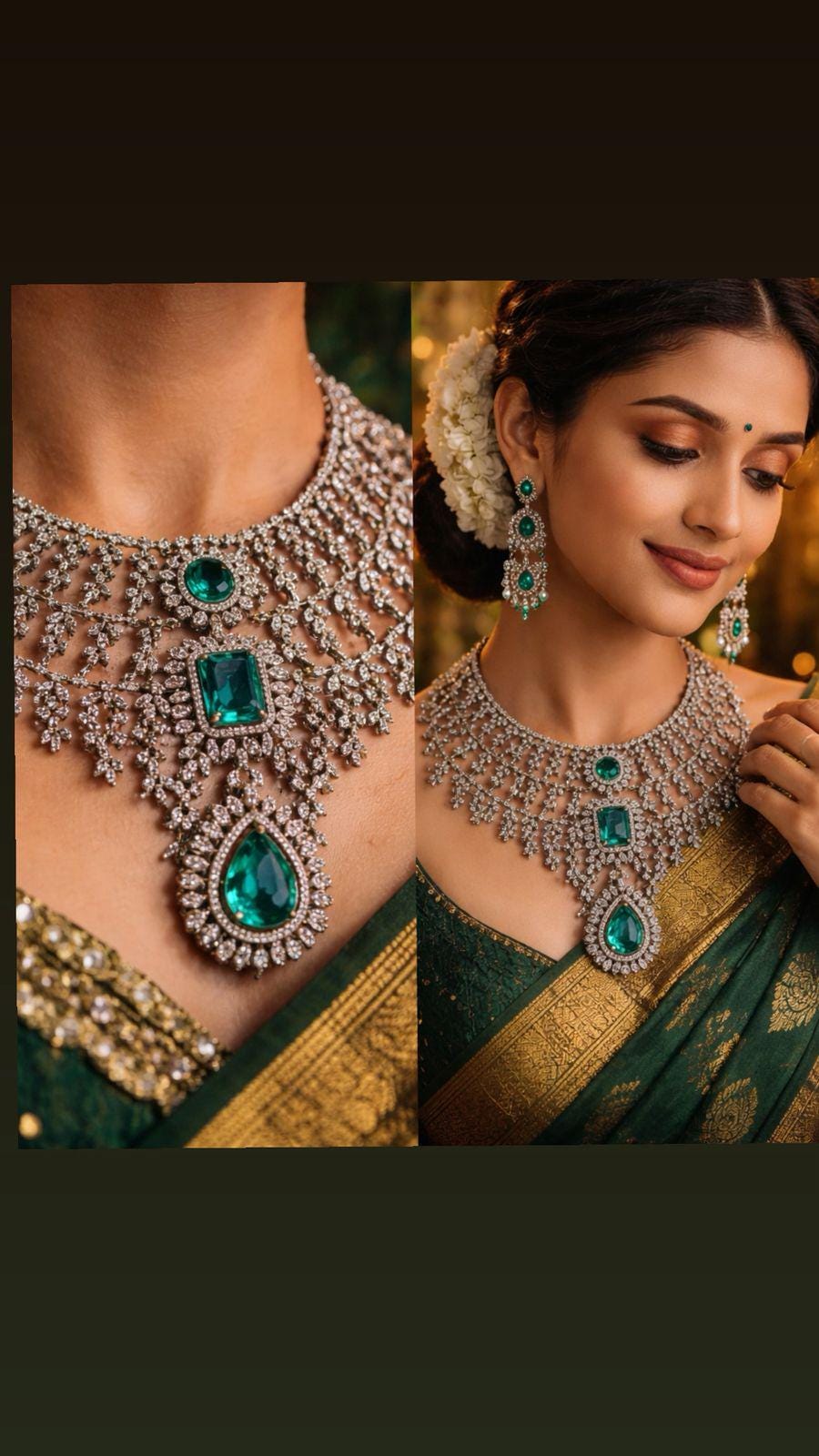 American Diamond CZ Choker Necklace Set, Indian Bridal Jewelry with Earrings