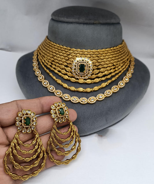 Indian Bridal Necklace Set | Multi-Layer Statement Jewelry with Earrings