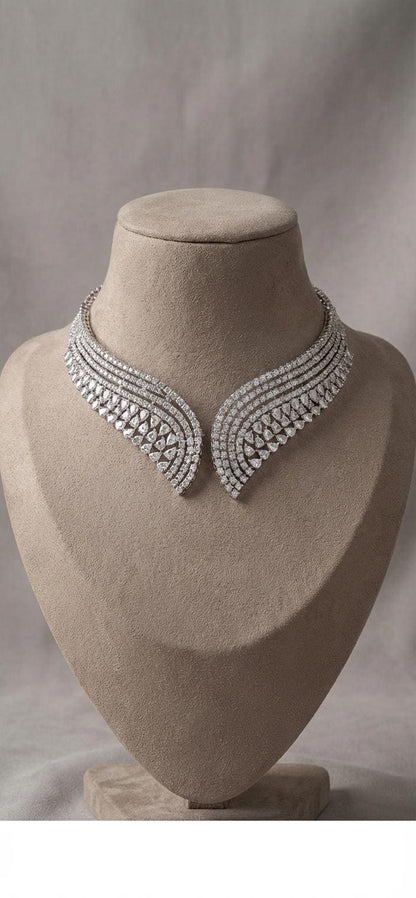 Indian Bridal Necklace Set | Silver Tone CZ Layered Choker (Statement Jewelry)