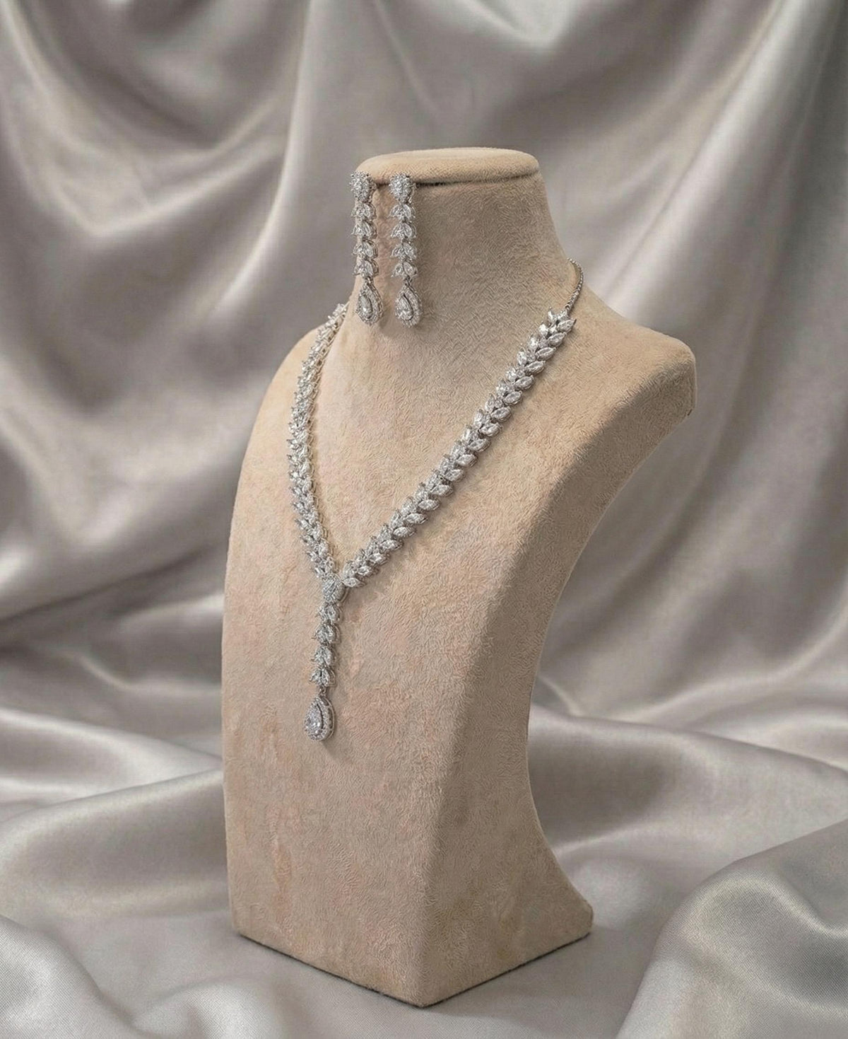 AD Stone Indian Jewelry Set, American Diamond Necklace & Earrings