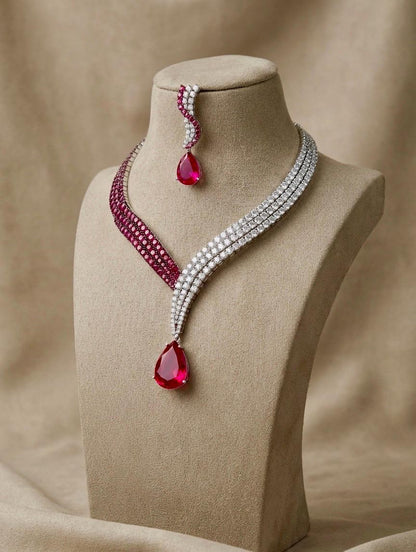 CZ Choker Necklace Set, Silver Tone Indian Wedding Jewelry