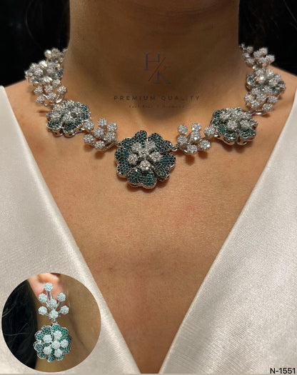 American Diamond Floral Necklace Set | Indian Bridal Jewelry (CZ Statement)