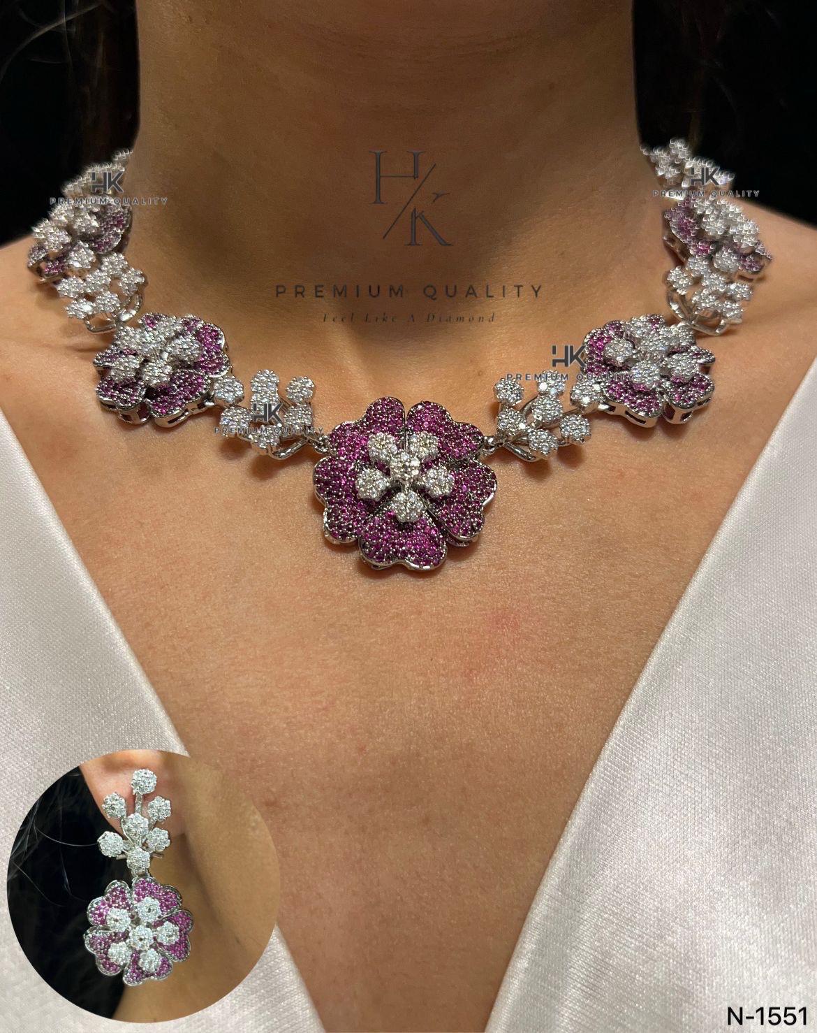 American Diamond Floral Necklace Set | Indian Bridal Jewelry (CZ Statement)