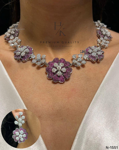 American Diamond Floral Necklace Set | Indian Bridal Jewelry (CZ Statement)