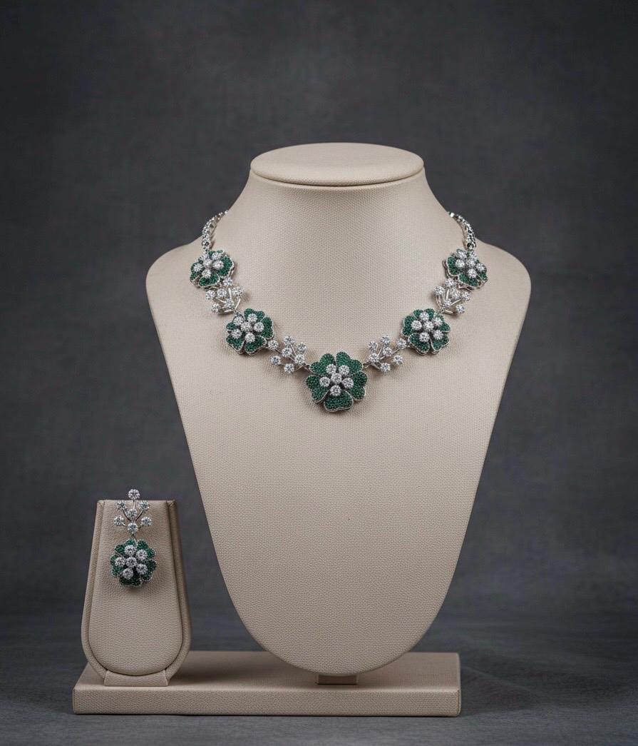 American Diamond Floral Necklace Set | Indian Bridal Jewelry (CZ Statement)