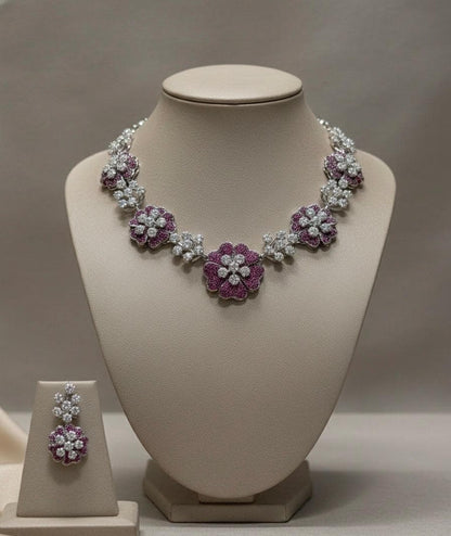 American Diamond Floral Necklace Set | Indian Bridal Jewelry (CZ Statement)
