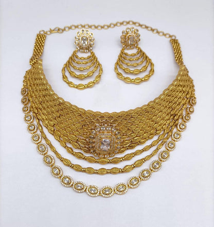 Indian Bridal Necklace Set | Multi-Layer Statement Jewelry with Earrings