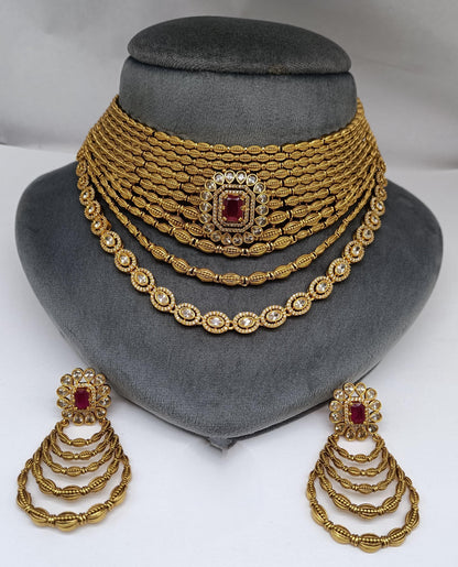 Indian Bridal Necklace Set | Multi-Layer Statement Jewelry with Earrings