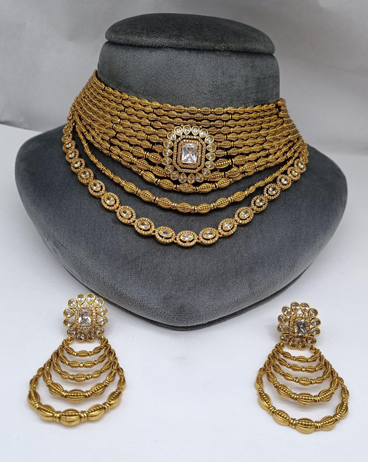 Indian Bridal Necklace Set | Multi-Layer Statement Jewelry with Earrings