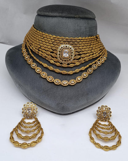 Indian Bridal Necklace Set | Multi-Layer Statement Jewelry with Earrings