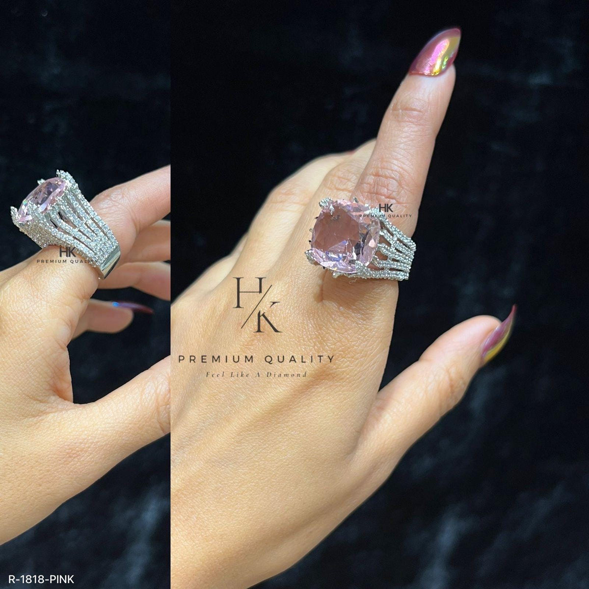 CZ Statement Ring | Multi-Row Stone-Studded Cocktail Ring (Indian Wedding Jewelry)