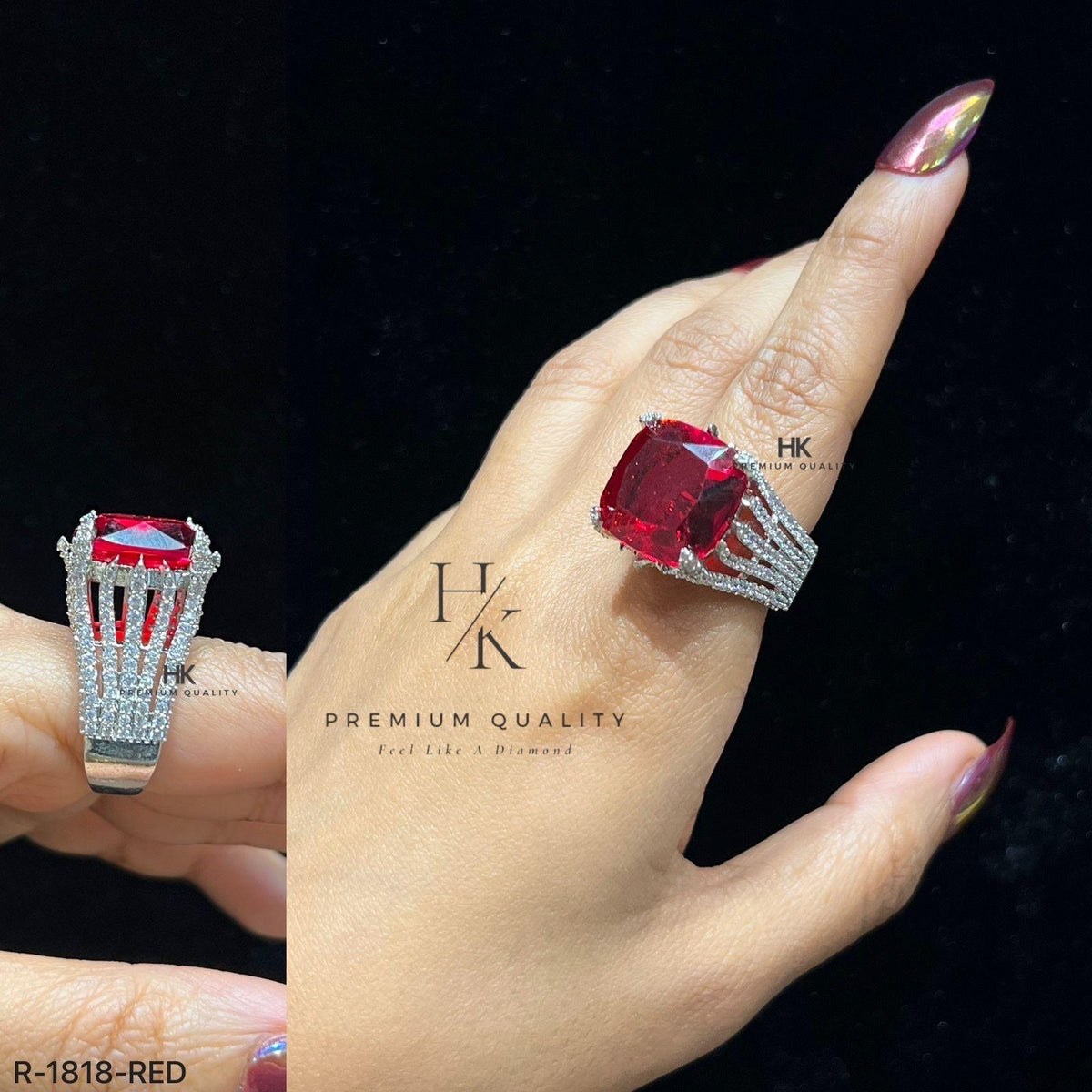 CZ Statement Ring | Multi-Row Stone-Studded Cocktail Ring (Indian Wedding Jewelry)