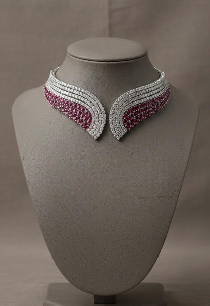 Indian Bridal Necklace Set | Silver Tone CZ Layered Choker (Statement Jewelry)