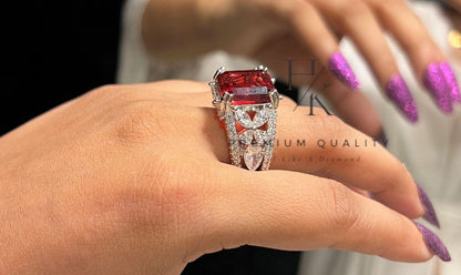 American Diamond CZ Statement Ring, Rectangular Center, Indian Bridal Cocktail Ring