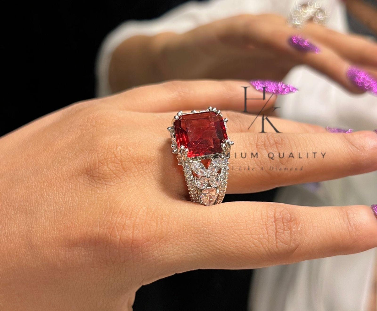 American Diamond CZ Statement Ring, Rectangular Center, Indian Bridal Cocktail Ring