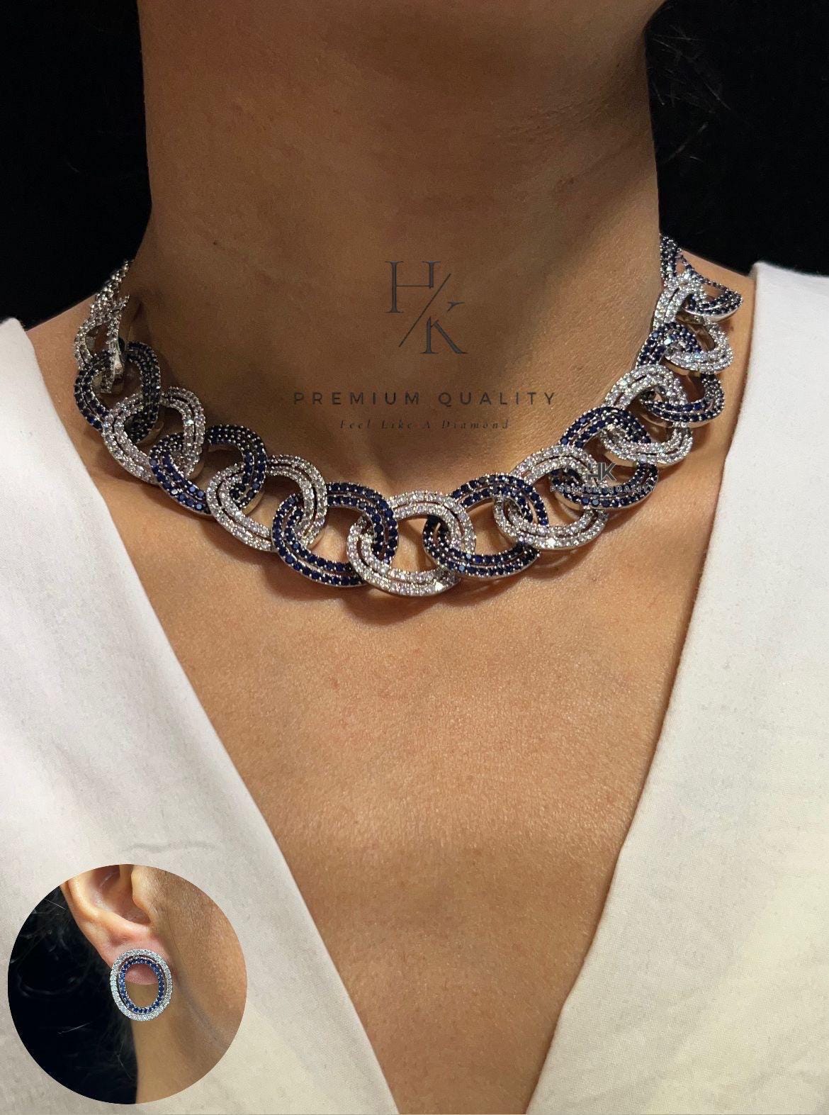 CZ Circle Pattern Choker Set with Matching Earrings | Elegant Indian Jewelry Set