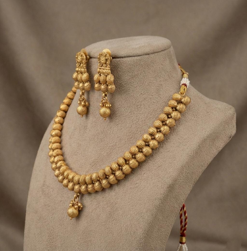 1 Gram Gold Polish Traditional Beaded Necklace Set | Traditional Indian Bridal Jewelry