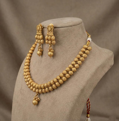 1 Gram Gold Polish Traditional Beaded Necklace Set | Traditional Indian Bridal Jewelry