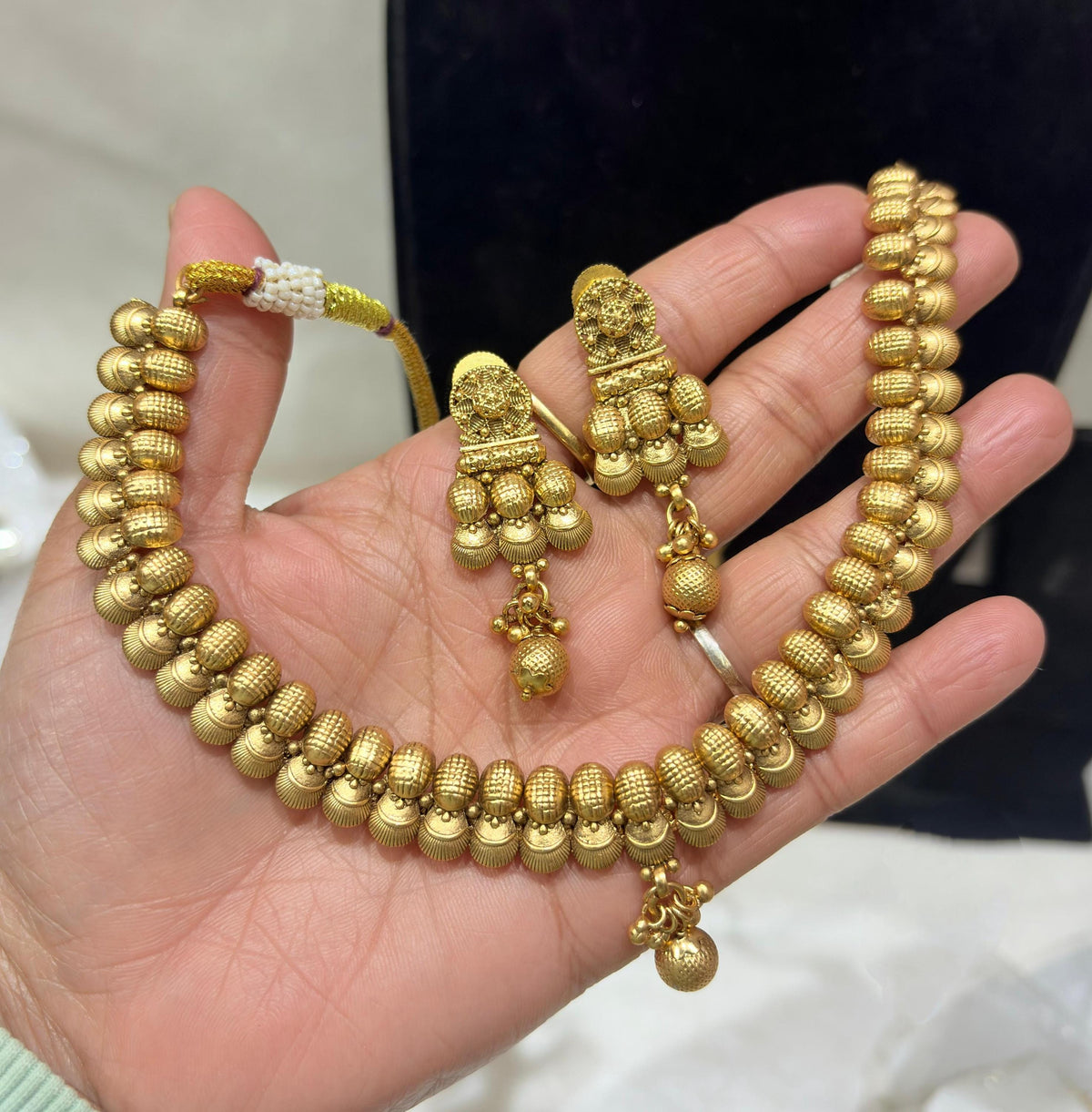 1 Gram Gold Polish Traditional Beaded Necklace Set | Traditional Indian Bridal Jewelry