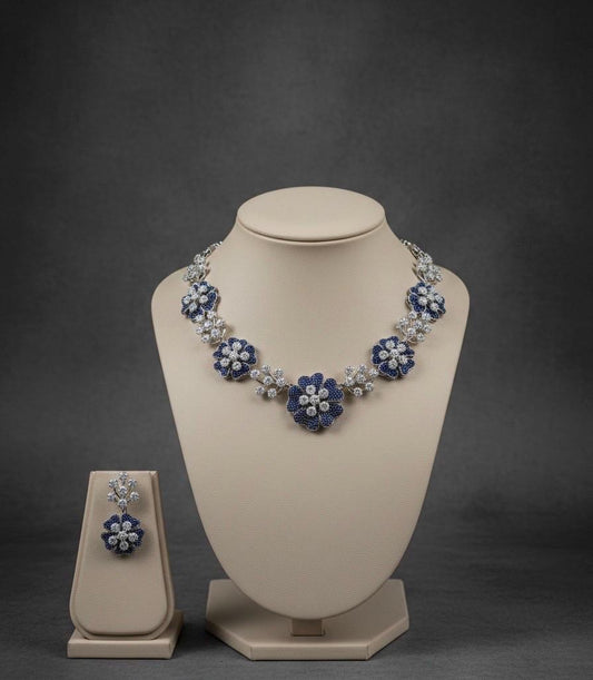 American Diamond Floral Necklace Set | Indian Bridal Jewelry (CZ Statement)