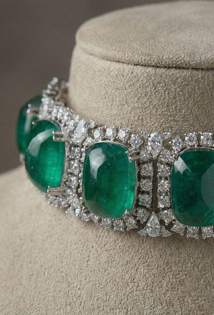 Emerald Green Statement Choker Necklace Set with Matching Earrings – Luxury Bridal & Party Jewelry