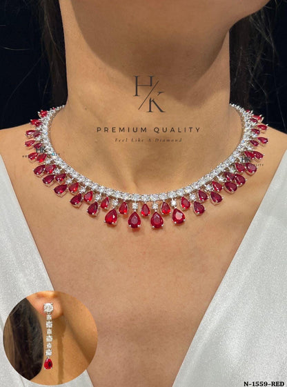 CZ Tennis Choker Necklace and Drop Earrings Set, Bridal Statement Jewelry