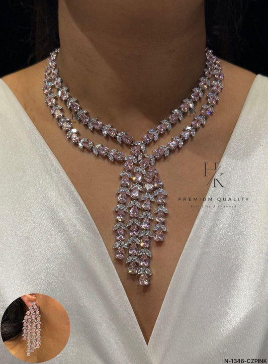 American Diamond Statement Choker Necklace Set with Matching Earrings – Luxury Bridal & Party Jewelry