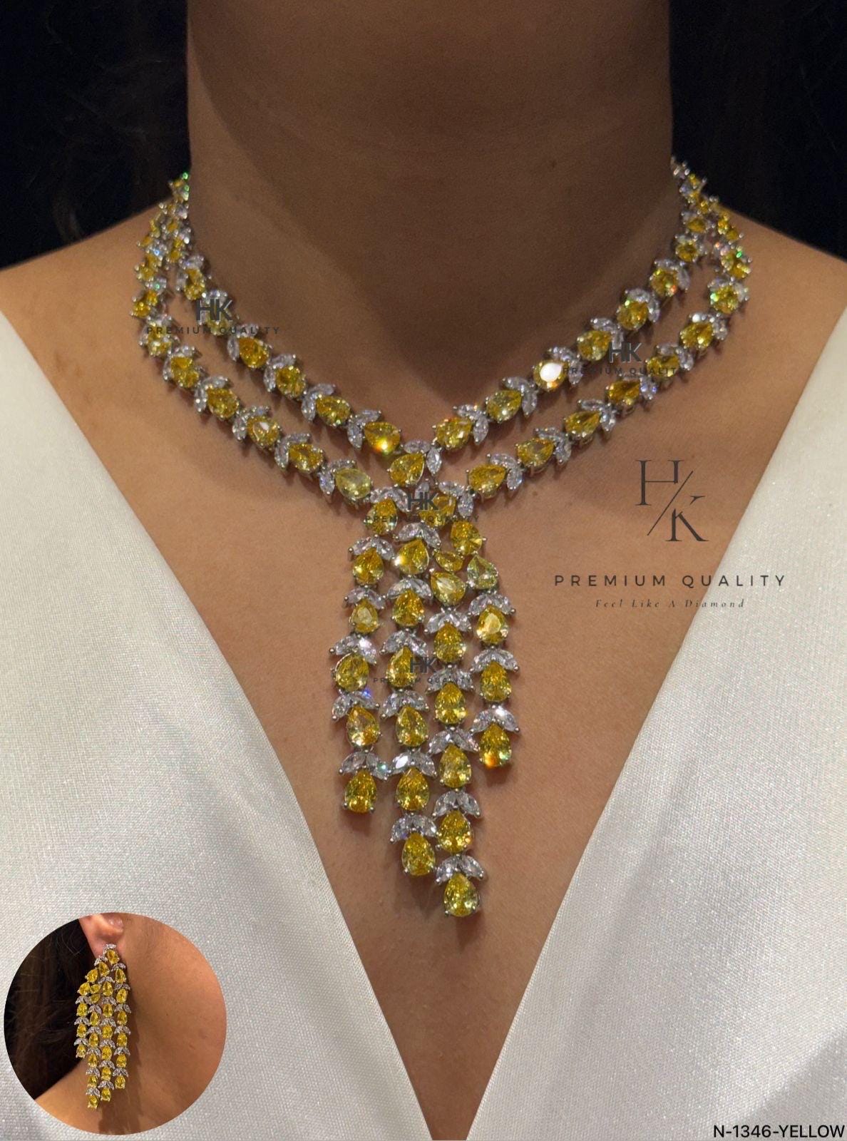 American Diamond Statement Choker Necklace Set with Matching Earrings – Luxury Bridal & Party Jewelry