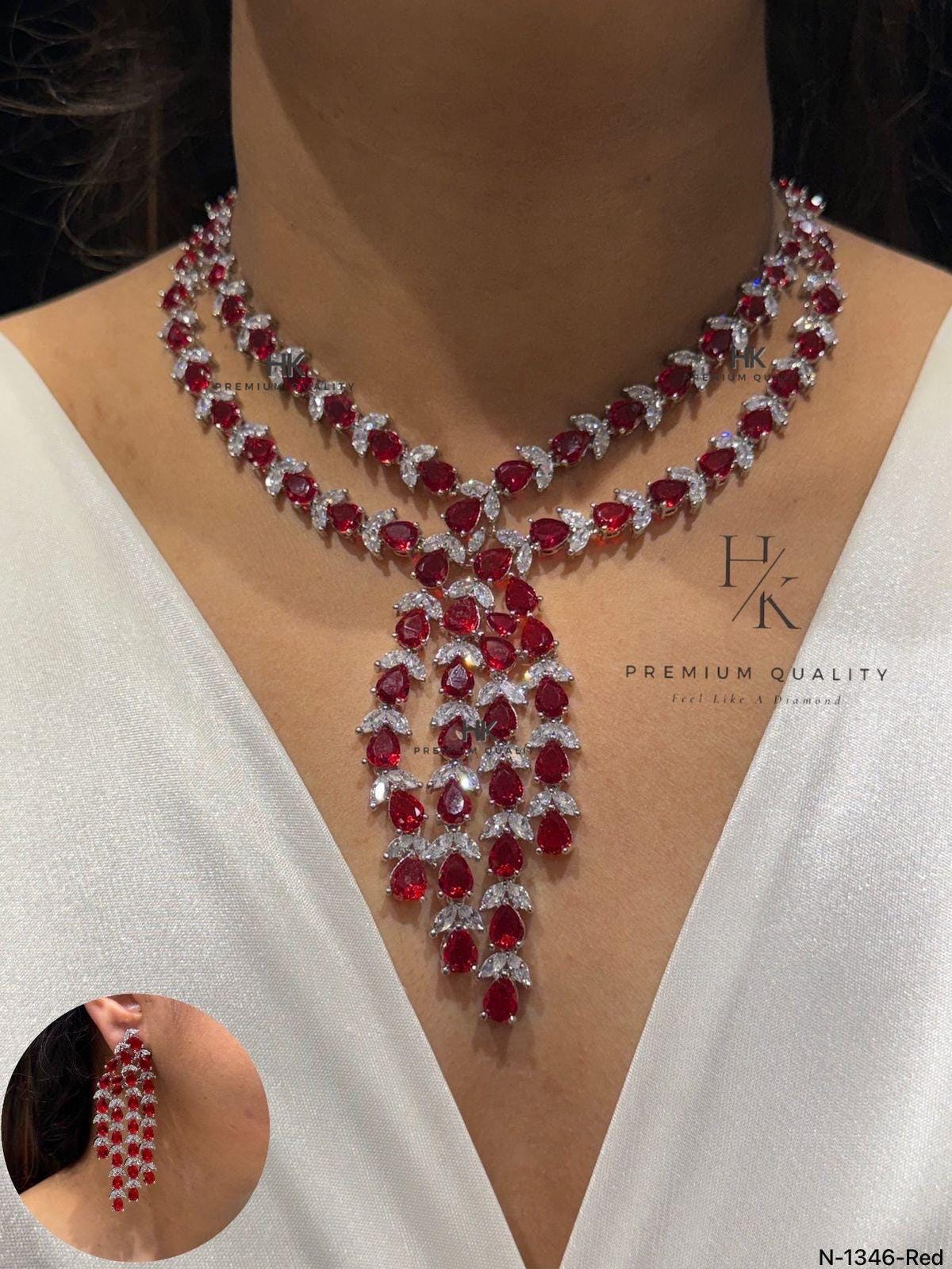 American Diamond Statement Choker Necklace Set with Matching Earrings – Luxury Bridal & Party Jewelry