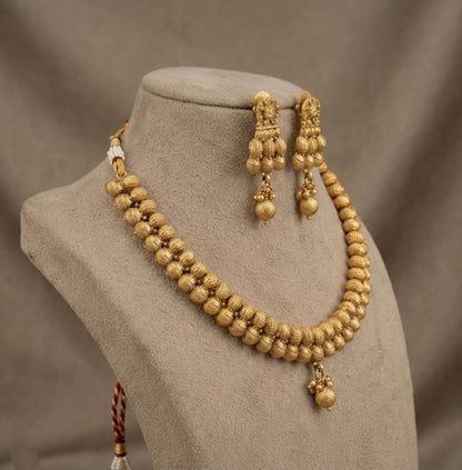 1 Gram Gold Polish Traditional Beaded Necklace Set | Traditional Indian Bridal Jewelry