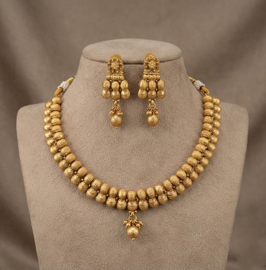 1 Gram Gold Polish Traditional Beaded Necklace Set | Traditional Indian Bridal Jewelry