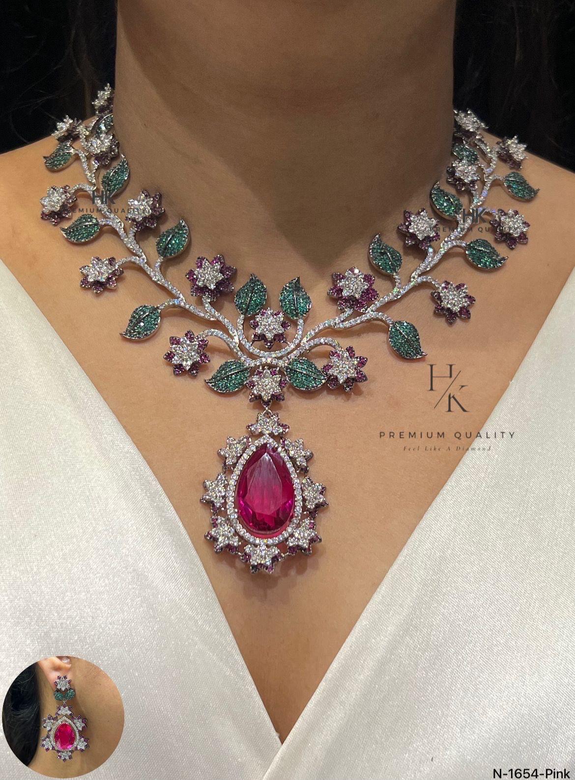 Ruby Red Floral Necklace Set – Bridal Statement Jewelry with Crystal Accents