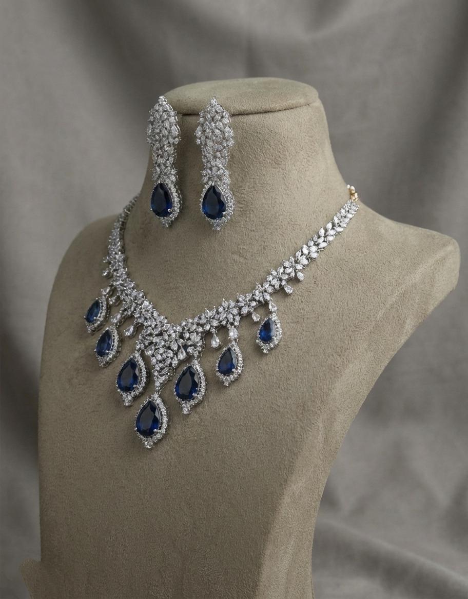 Crystal Teardrop Necklace Set – Red Stone Bridal Jewelry