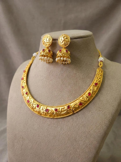 Antique Gold Plated Hasli Necklace Set with Jhumki Earrings | Traditional Indian Bridal Jewelry
