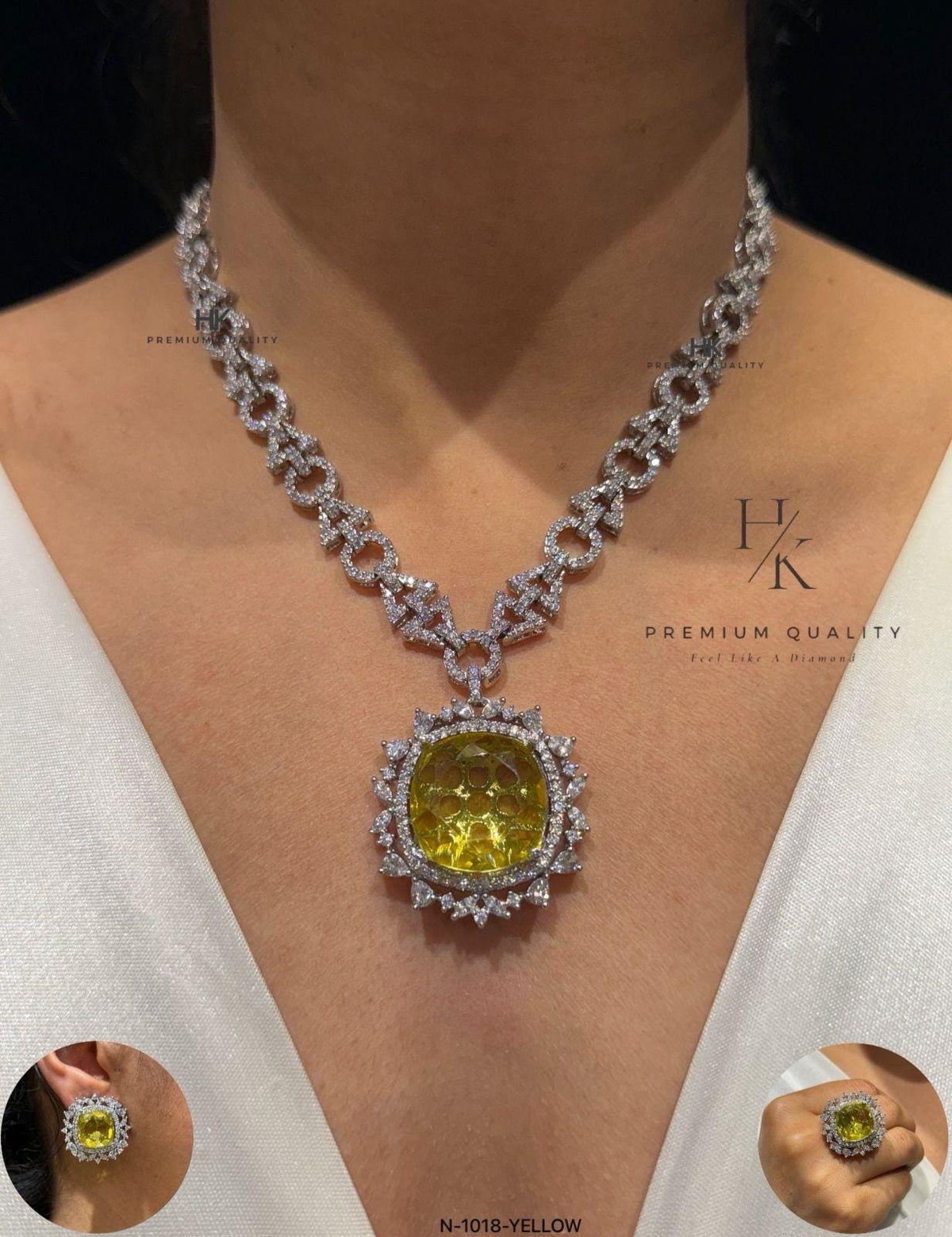 American Diamond Bridal Jewelry Set | Necklace, Earrings, Adjustable Ring
