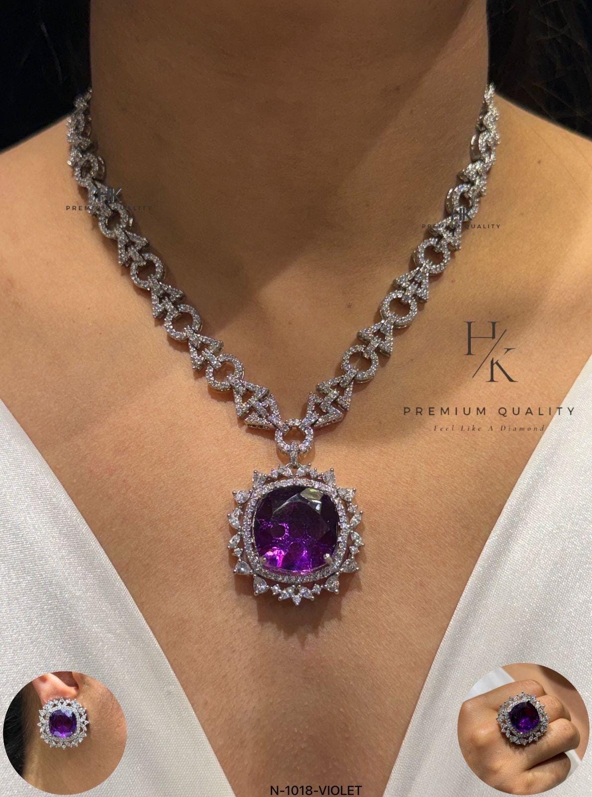 American Diamond Bridal Jewelry Set | Necklace, Earrings, Adjustable Ring