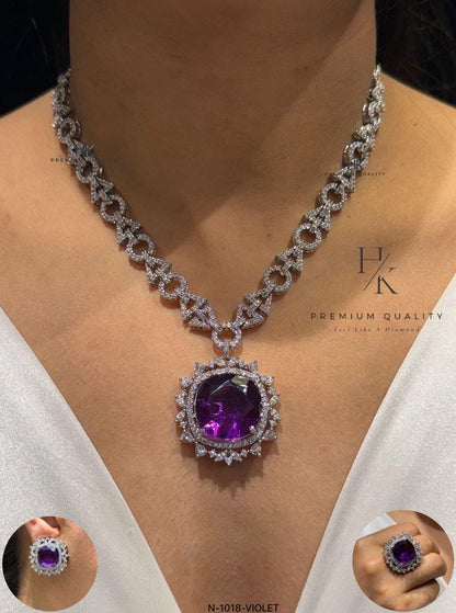 American Diamond Bridal Jewelry Set | Necklace, Earrings, Adjustable Ring