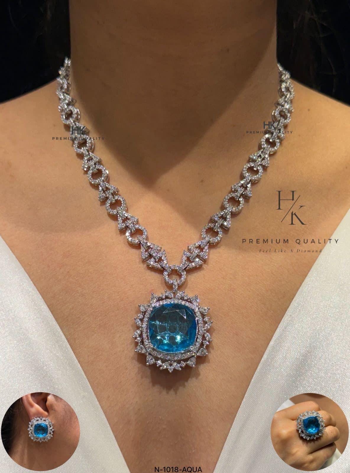 American Diamond Bridal Jewelry Set | Necklace, Earrings, Adjustable Ring