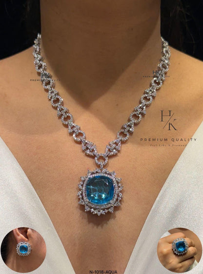 American Diamond Bridal Jewelry Set | Necklace, Earrings, Adjustable Ring