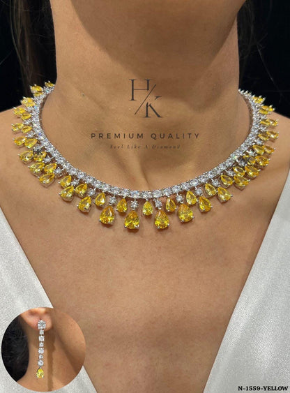 CZ Tennis Choker Necklace and Drop Earrings Set, Bridal Statement Jewelry