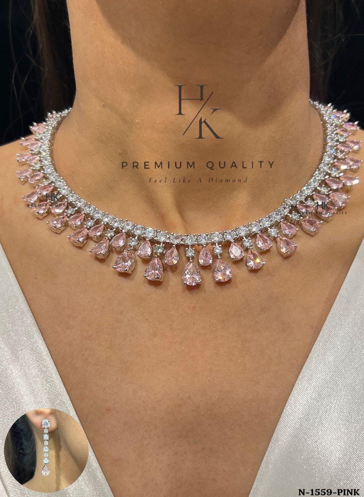 CZ Tennis Choker Necklace and Drop Earrings Set, Bridal Statement Jewelry