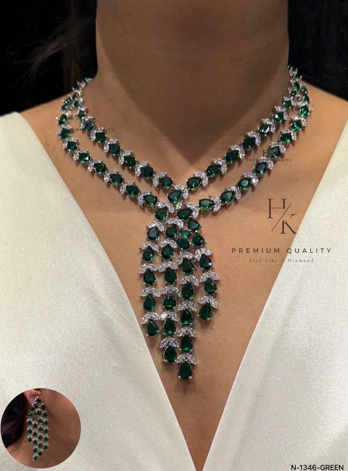 American Diamond Statement Choker Necklace Set with Matching Earrings – Luxury Bridal & Party Jewelry