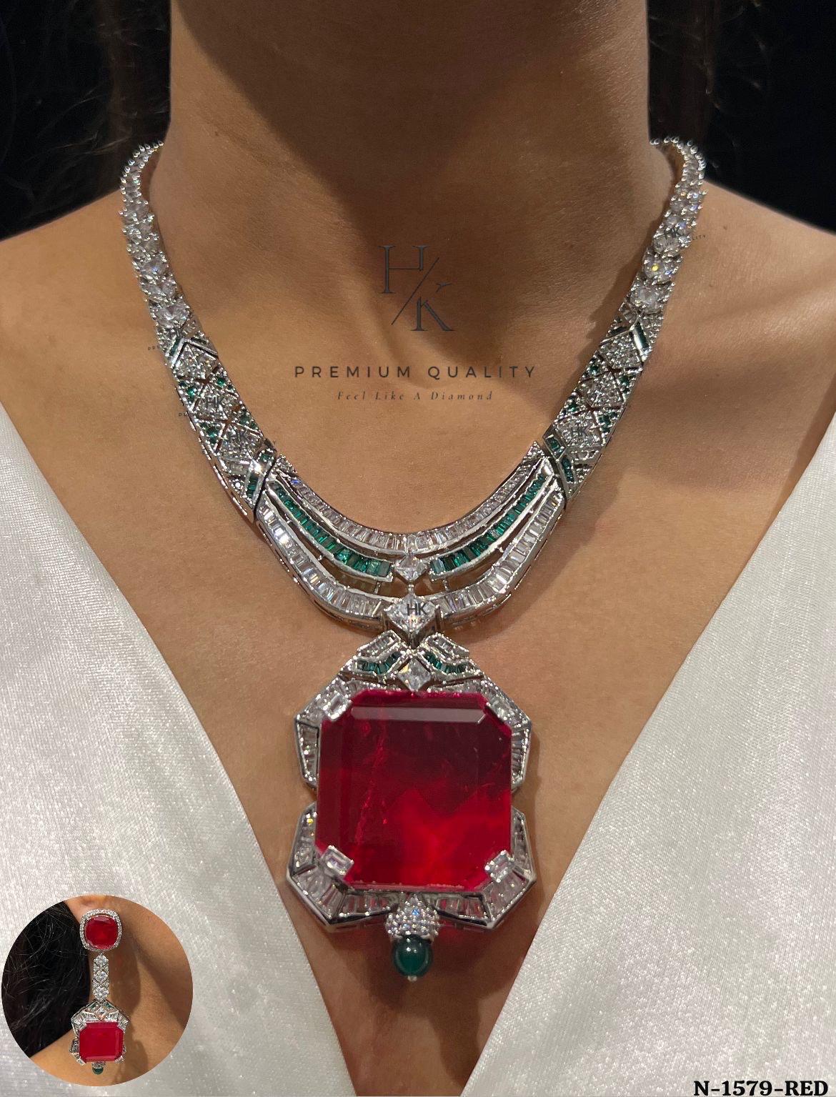 American Diamond Doublet Pendant Set: CZ Earrings, Party Jewelry