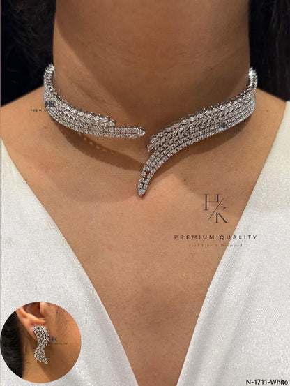 American Diamond Choker Necklace Set, Bridal Crystal Statement Party Jewelry