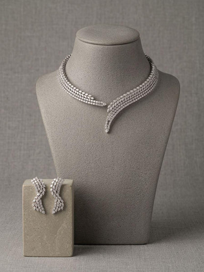 American Diamond Choker Necklace Set, Bridal Crystal Statement Party Jewelry