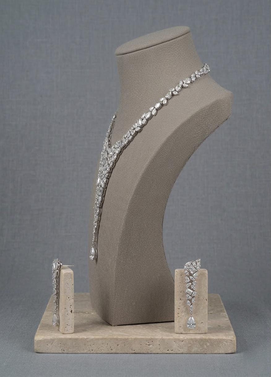 American Diamond Bridal Necklace Set, Crystal Statement Wedding Jewelry, Elegant Drop Earrings
