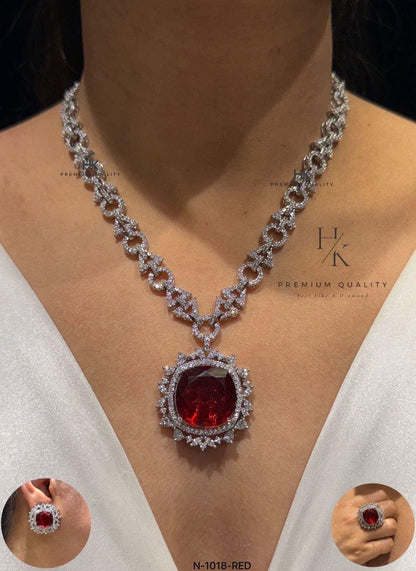 American Diamond Bridal Jewelry Set | Necklace, Earrings, Adjustable Ring