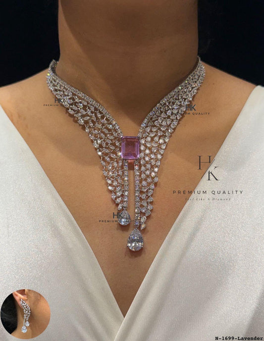Crystal Waterfall Necklace Set, Bridal V-Shape Choker with Earrings