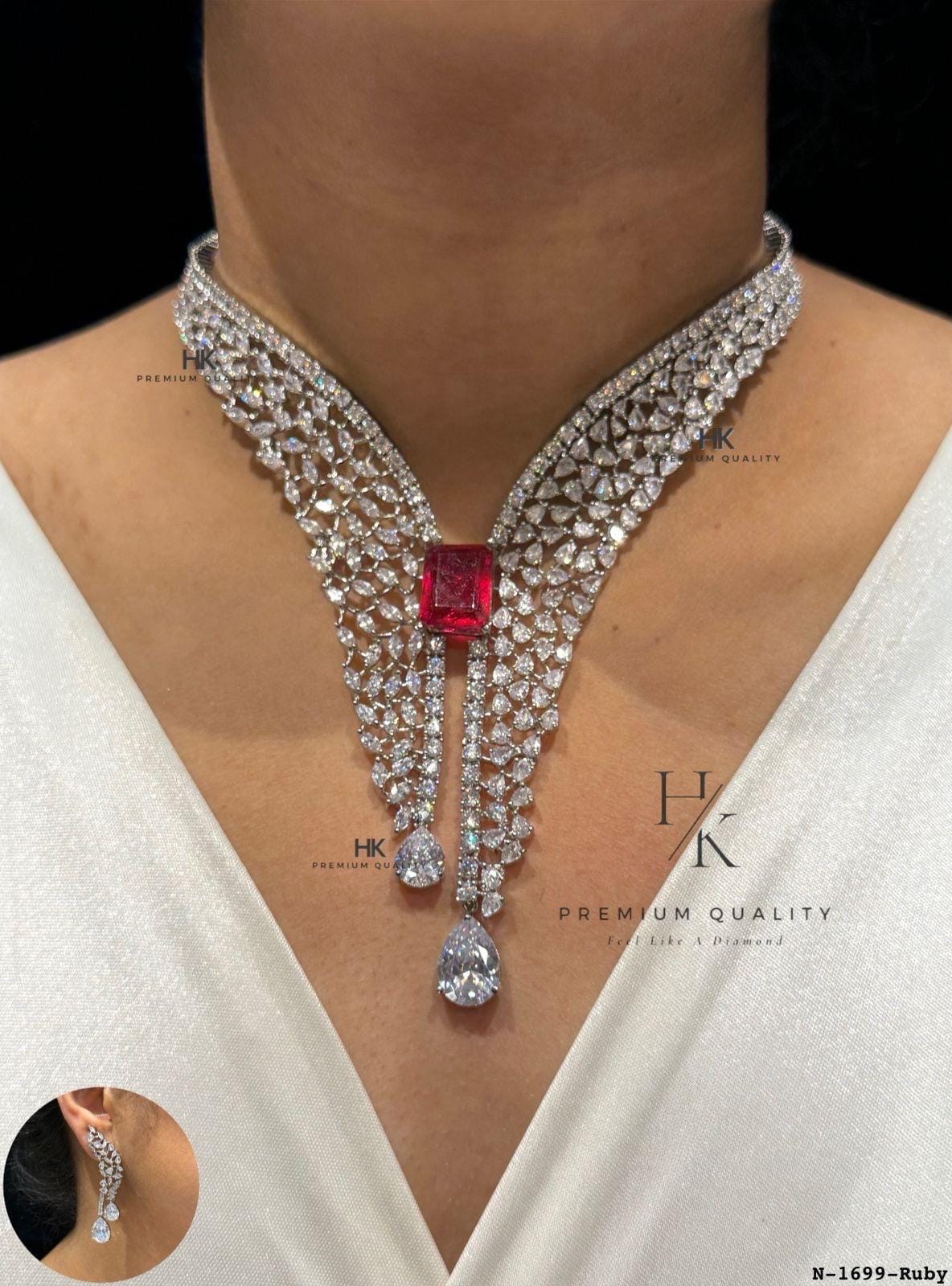 Crystal Waterfall Necklace Set, Bridal V-Shape Choker with Earrings